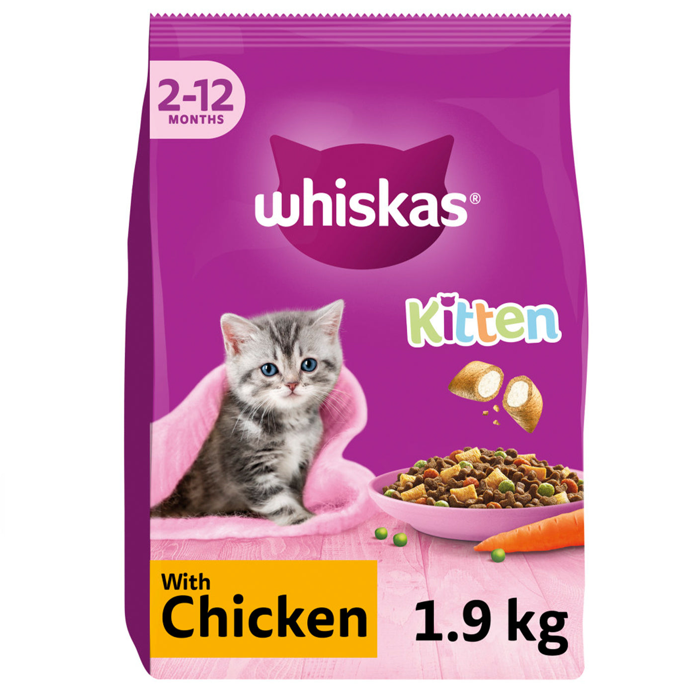 2 12 Months Kitten Dry Food with Chicken Whiskas Cat Food