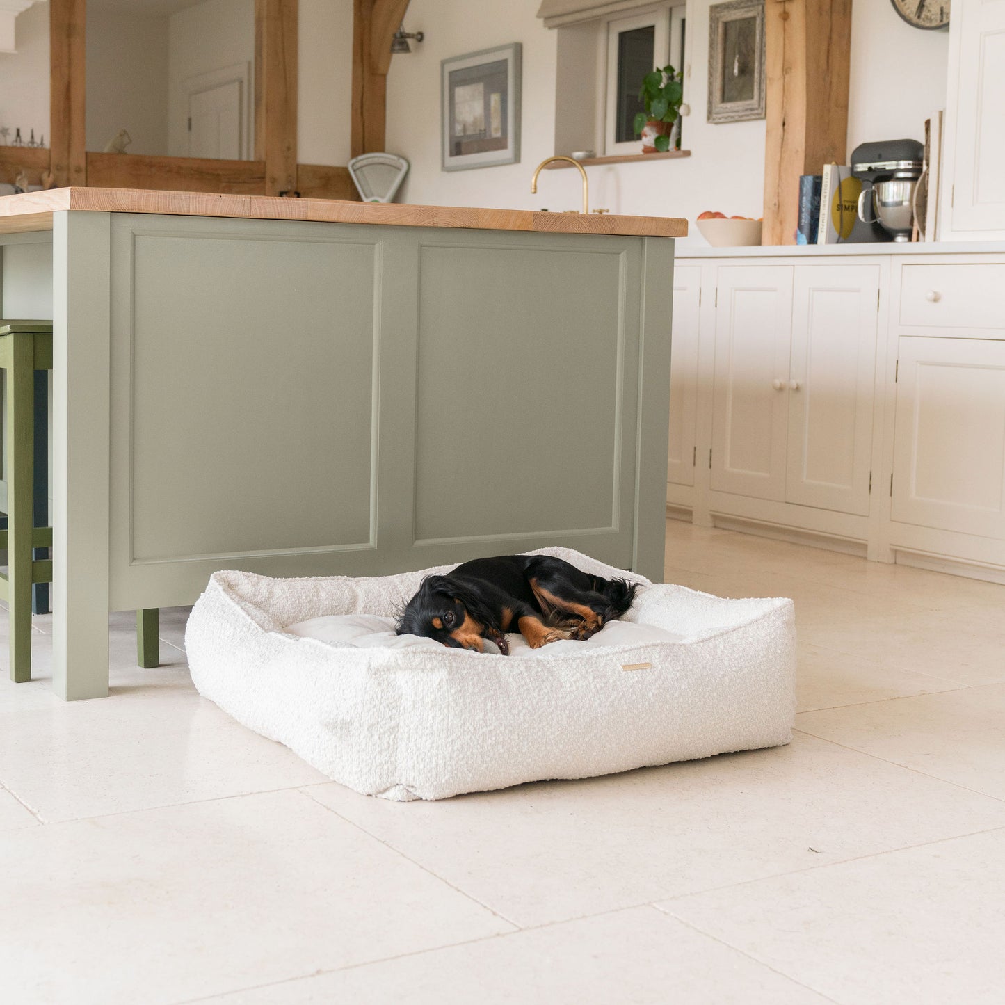 Box Bed With Removable Covers in Ivory Bouclé by Lords & Labradors