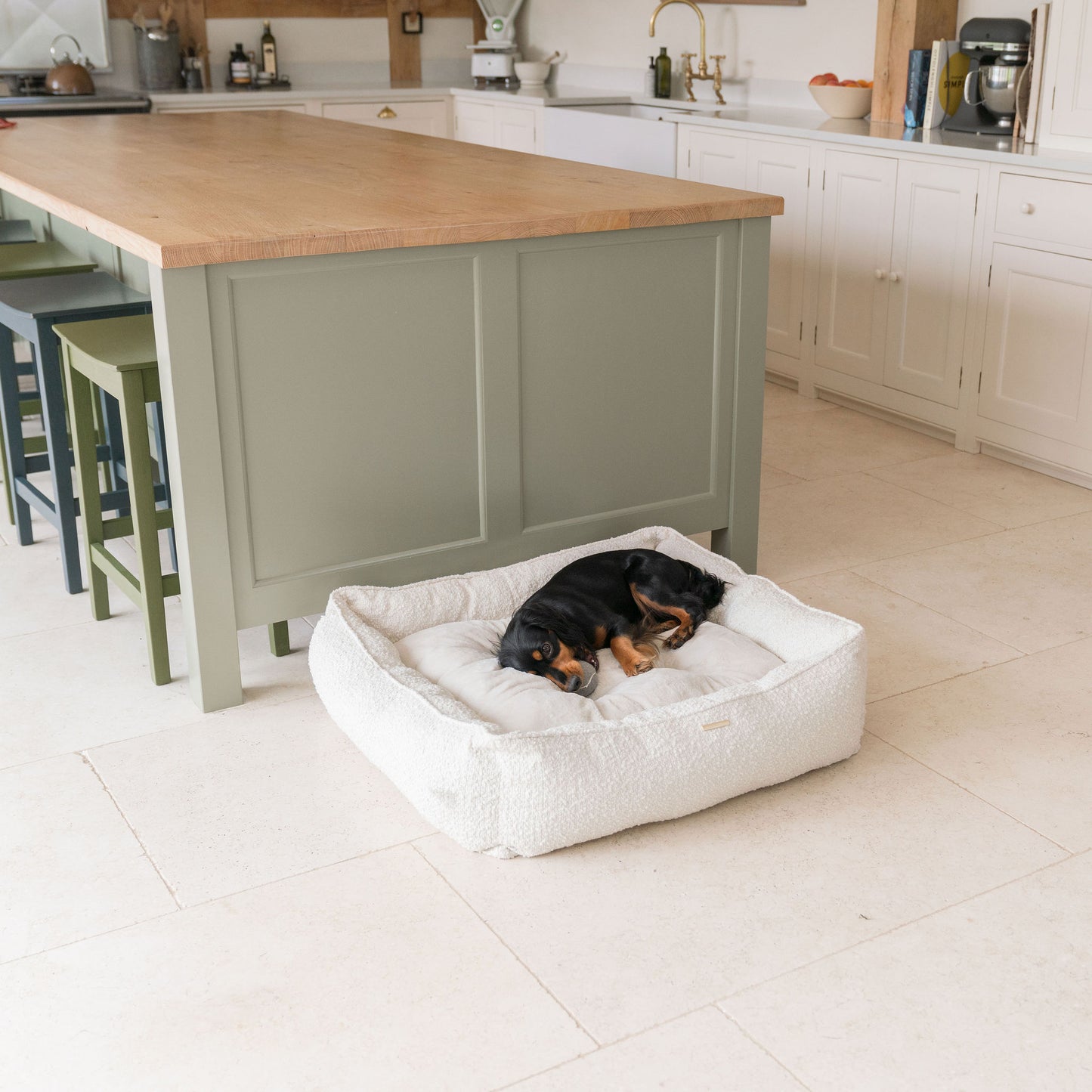 Box Bed With Removable Covers in Ivory Bouclé by Lords & Labradors