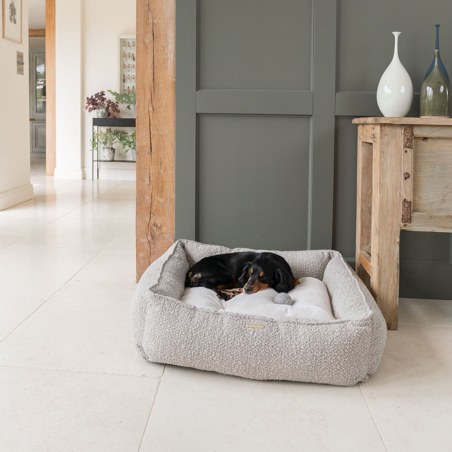 Box Bed With Removable Covers in Mink Bouclé by Lords & Labradors