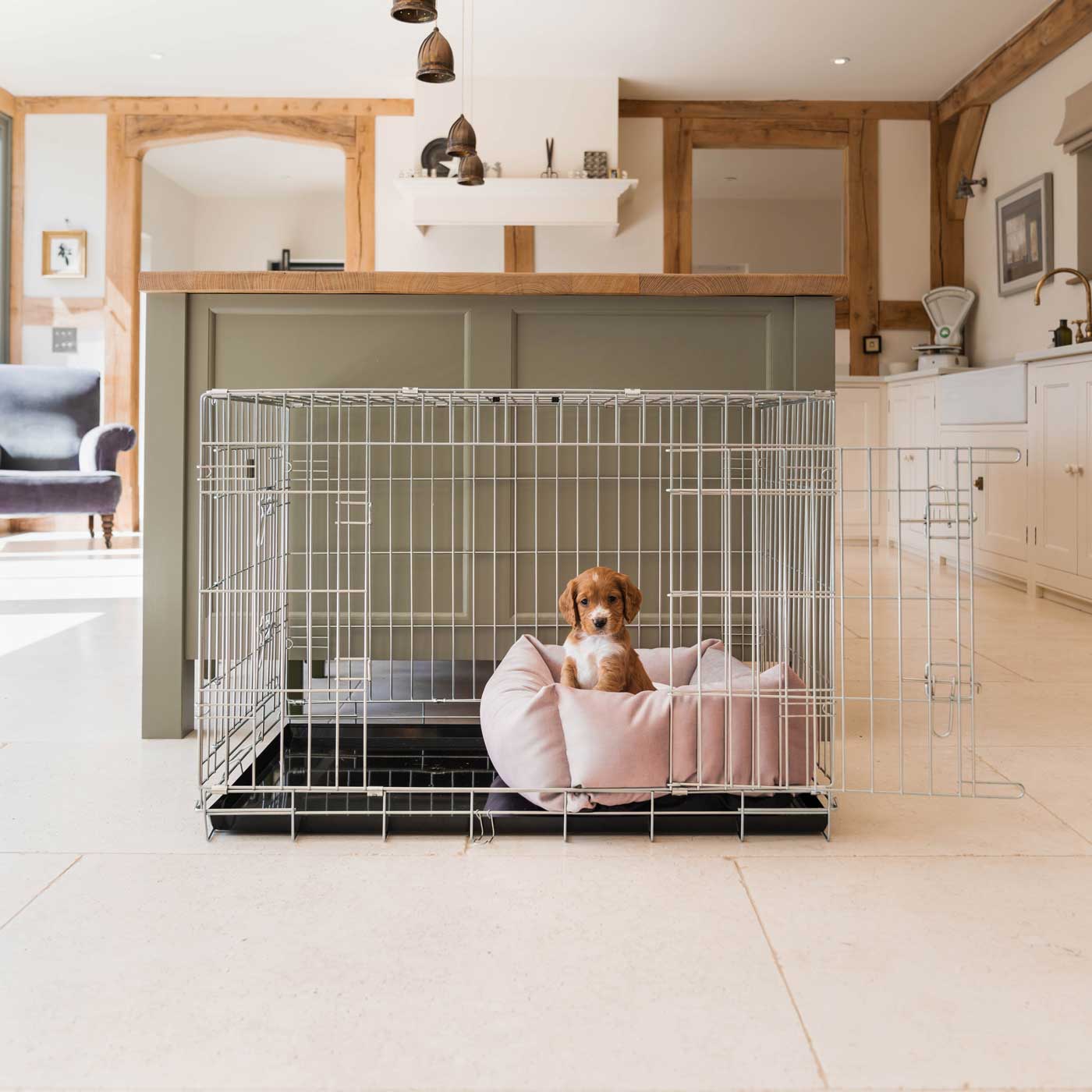 Cosy & Calming Puppy Crate Bed With Removable Covers In Blossom Velvet by Lords & Labradors