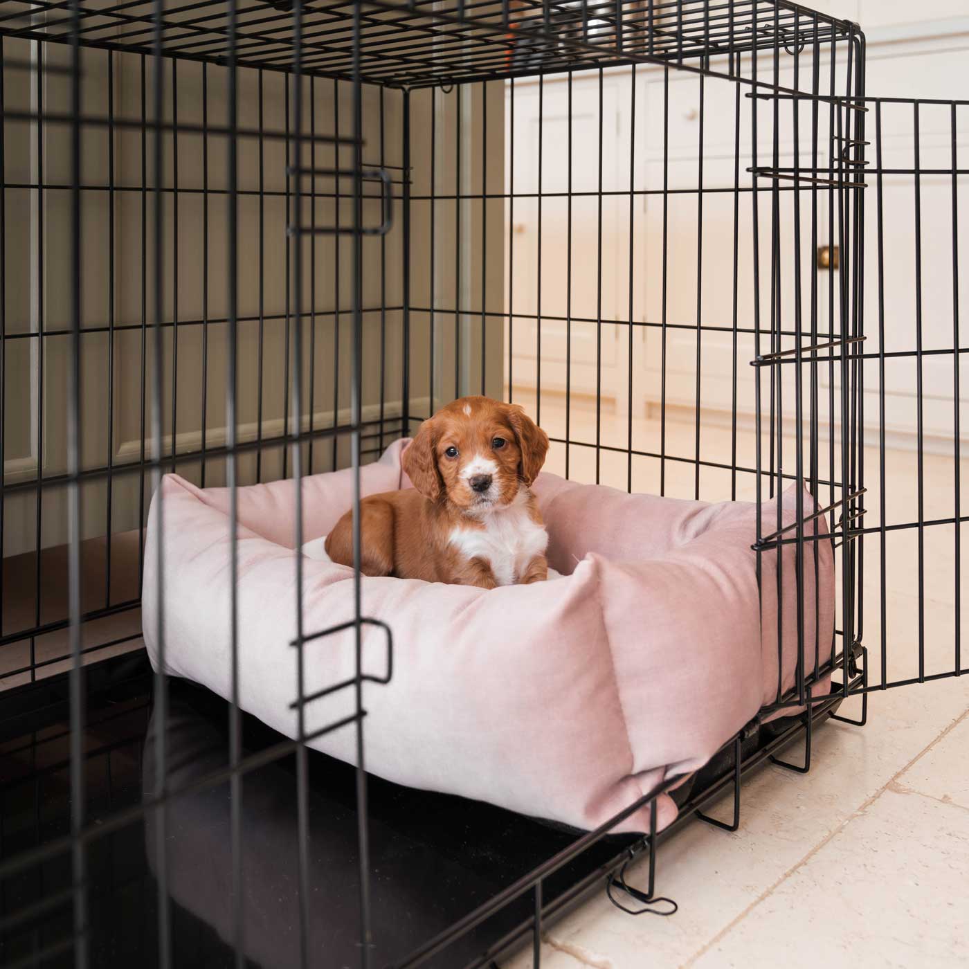 Cosy & Calming Puppy Crate Bed With Removable Covers In Blossom Velvet by Lords & Labradors