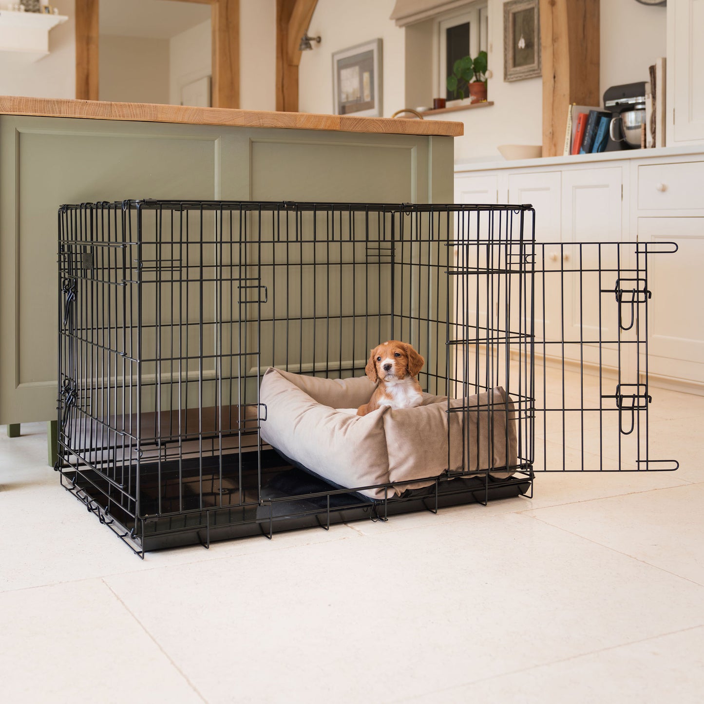 Cosy & Calming Puppy Crate Bed In Clay Velvet By Lords & Labradors