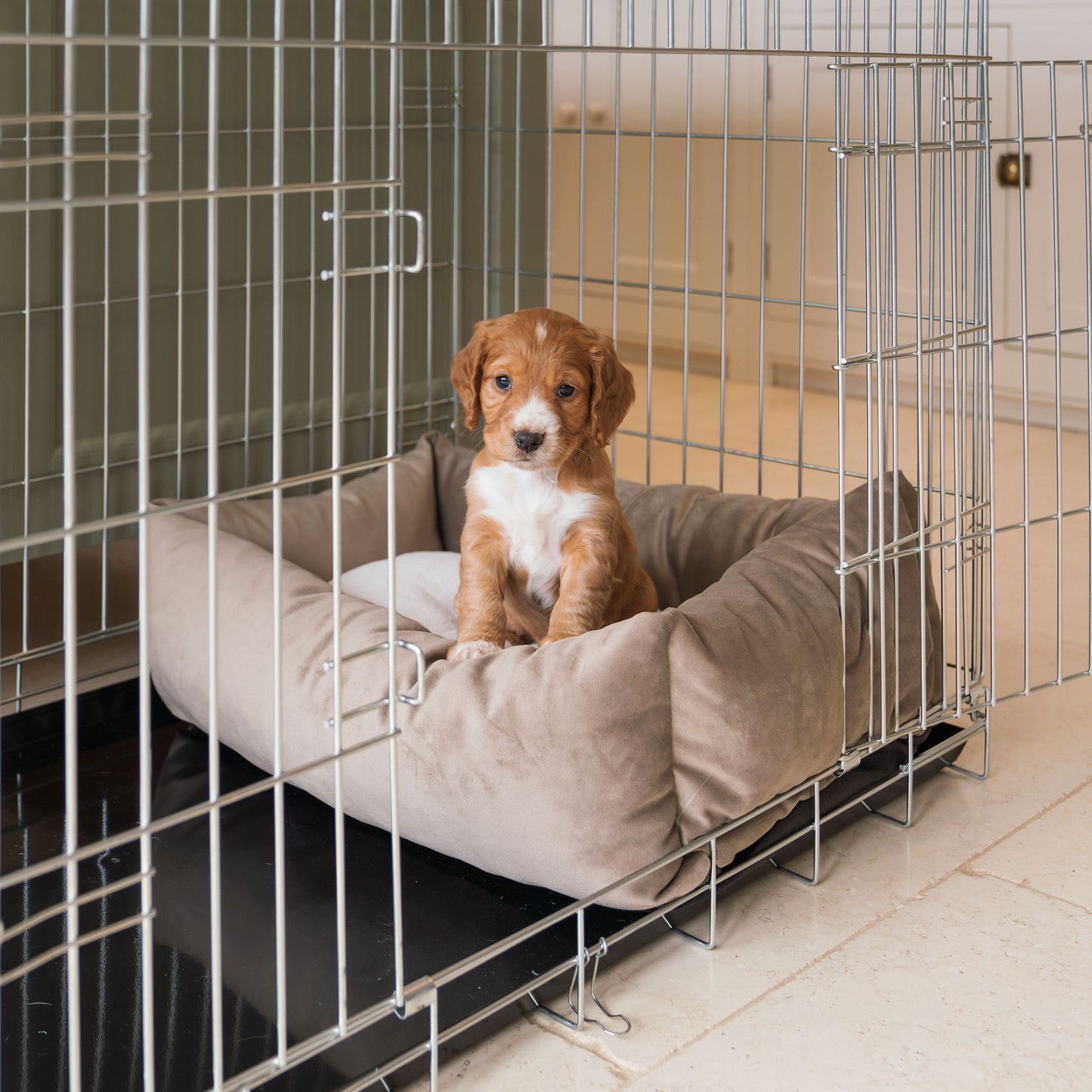 Cosy & Calming Puppy Crate Bed In Clay Velvet By Lords & Labradors