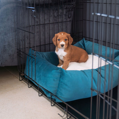 Cosy & Calming Puppy Crate Bed With Removable Covers In Marine Velvet by Lords & Labradors