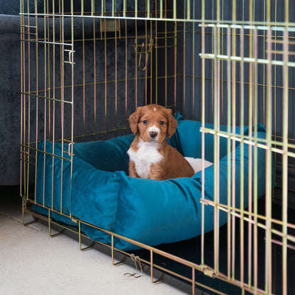 Cosy & Calming Puppy Crate Bed With Removable Covers In Marine Velvet by Lords & Labradors