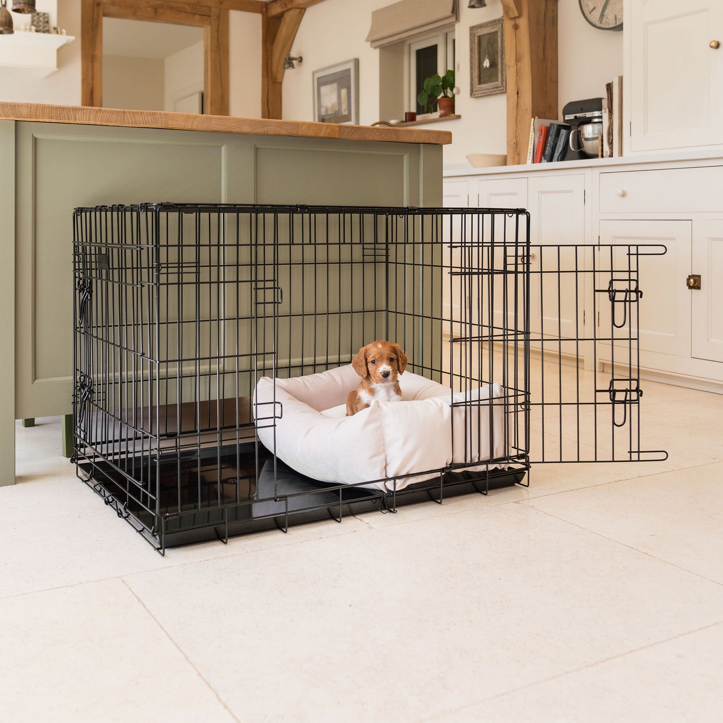 Cosy & Calming Puppy Crate Bed With Removable Covers In Oyster Velvet by Lords & Labradors