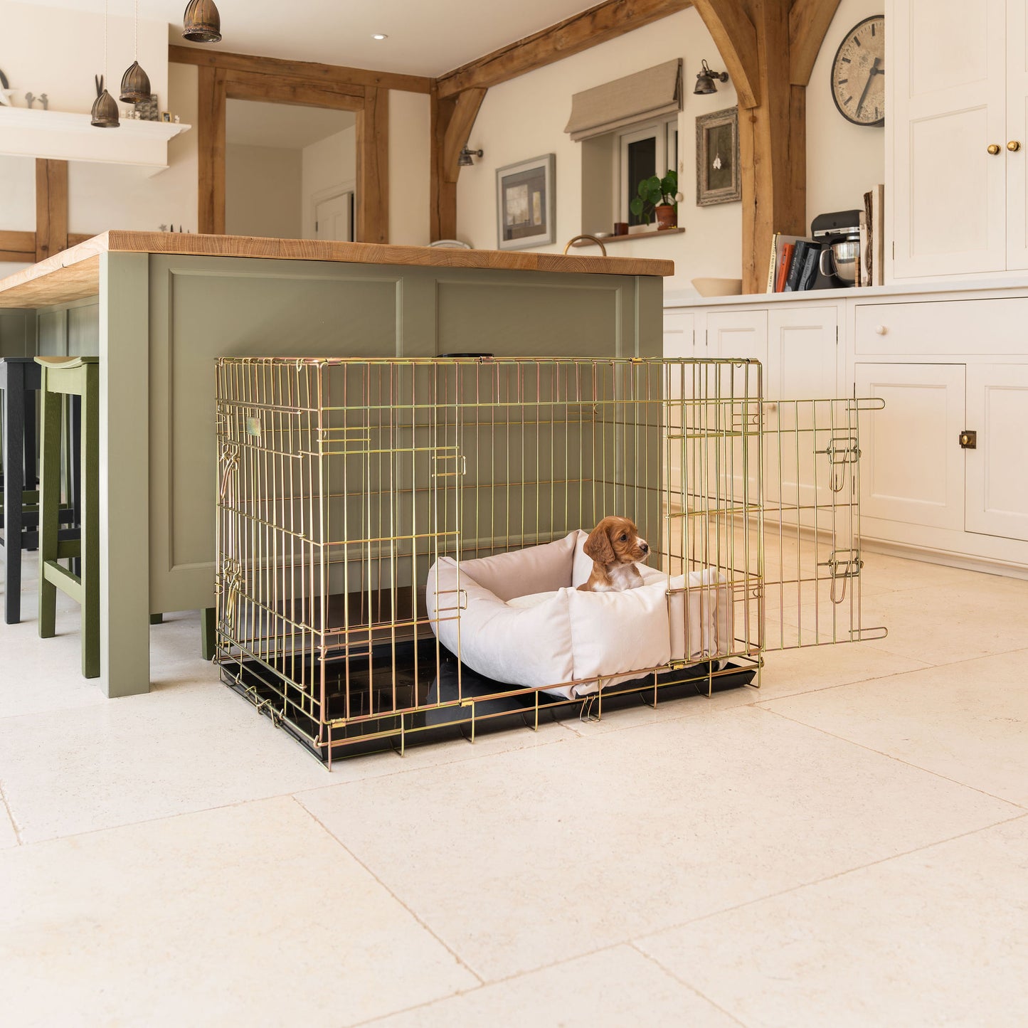 Cosy & Calming Puppy Crate Bed With Removable Covers In Oyster Velvet by Lords & Labradors