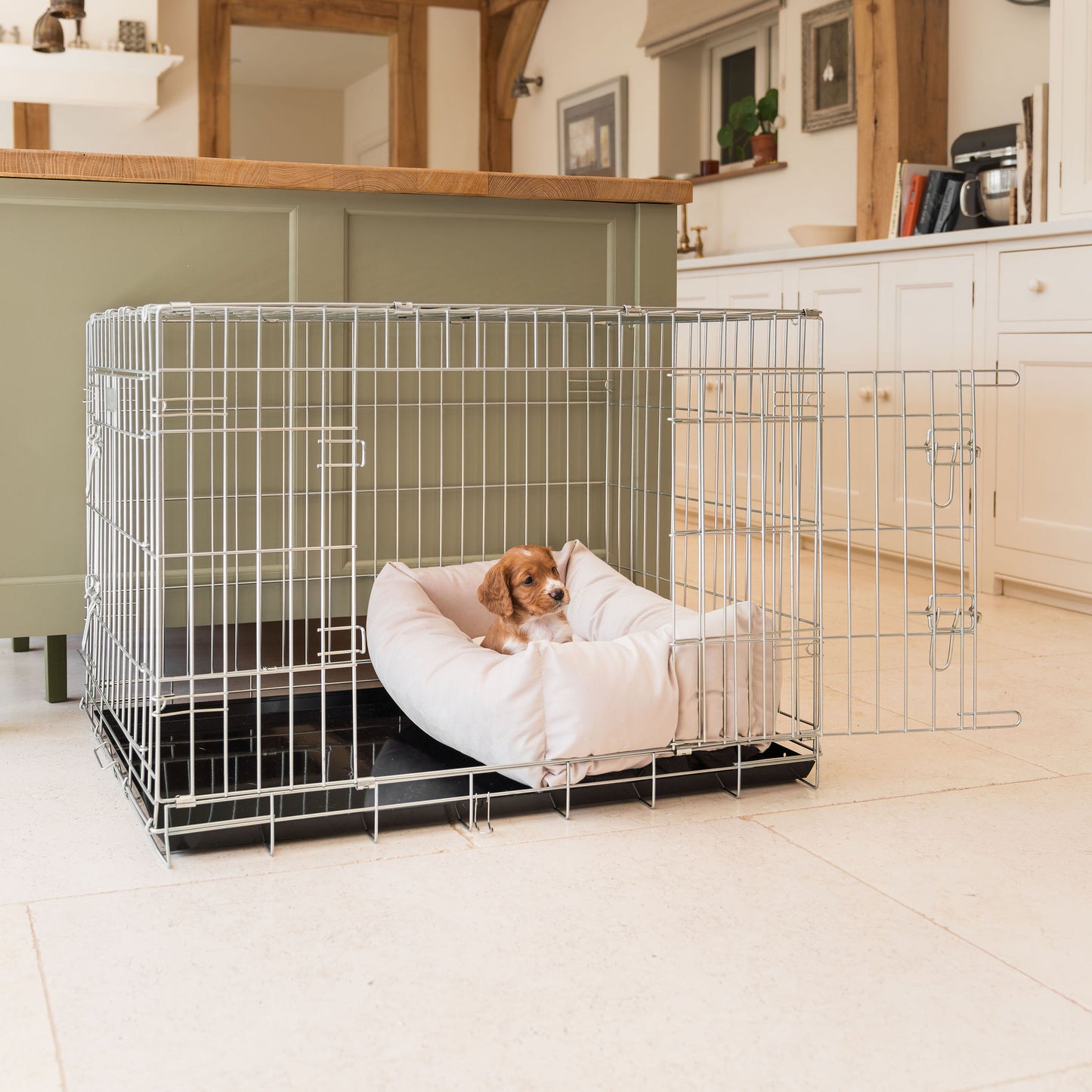 Cosy & Calming Puppy Crate Bed With Removable Covers In Oyster Velvet by Lords & Labradors