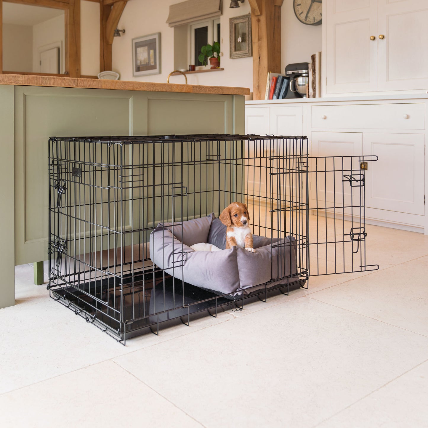 Cosy & Calming Puppy Crate Bed With Removable Covers In Silt Velvet by Lords & Labradors