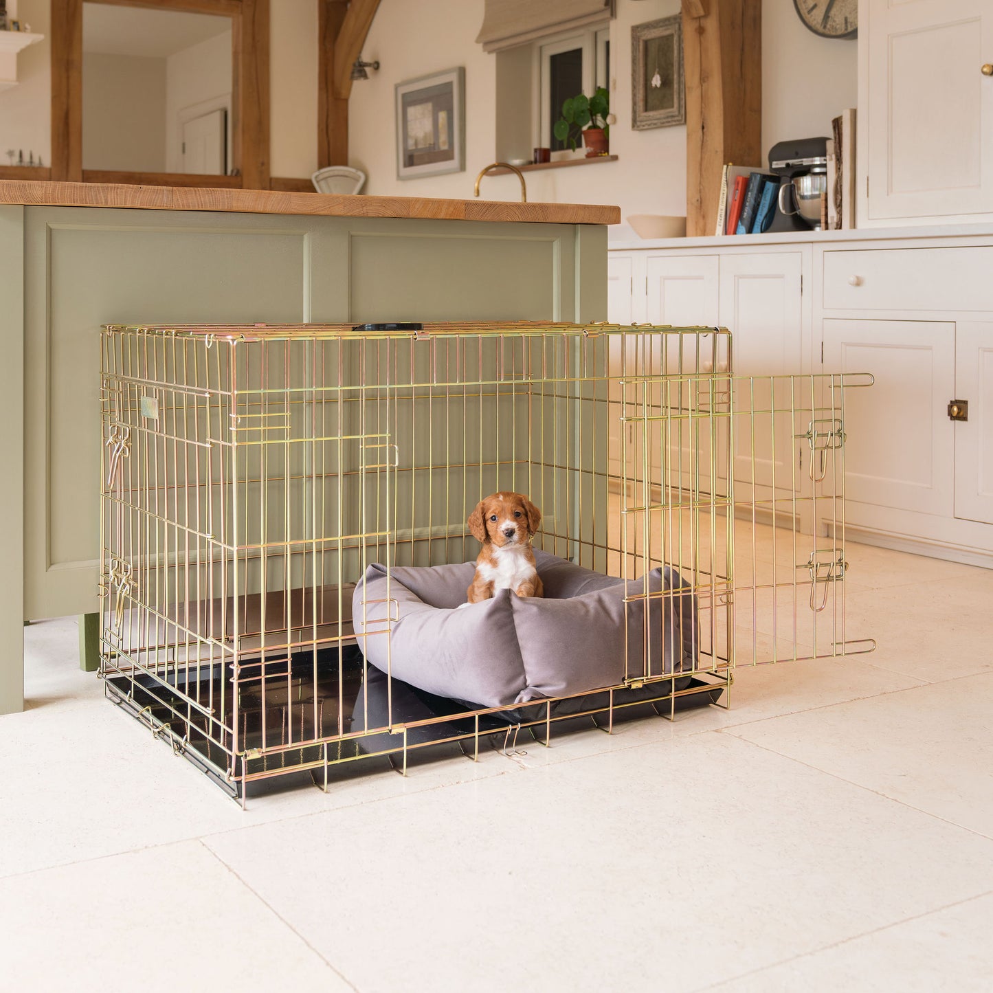 Cosy & Calming Puppy Crate Bed With Removable Covers In Silt Velvet by Lords & Labradors