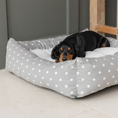 Box Bed With Removable Covers in Grey Spot by Lords & Labradors