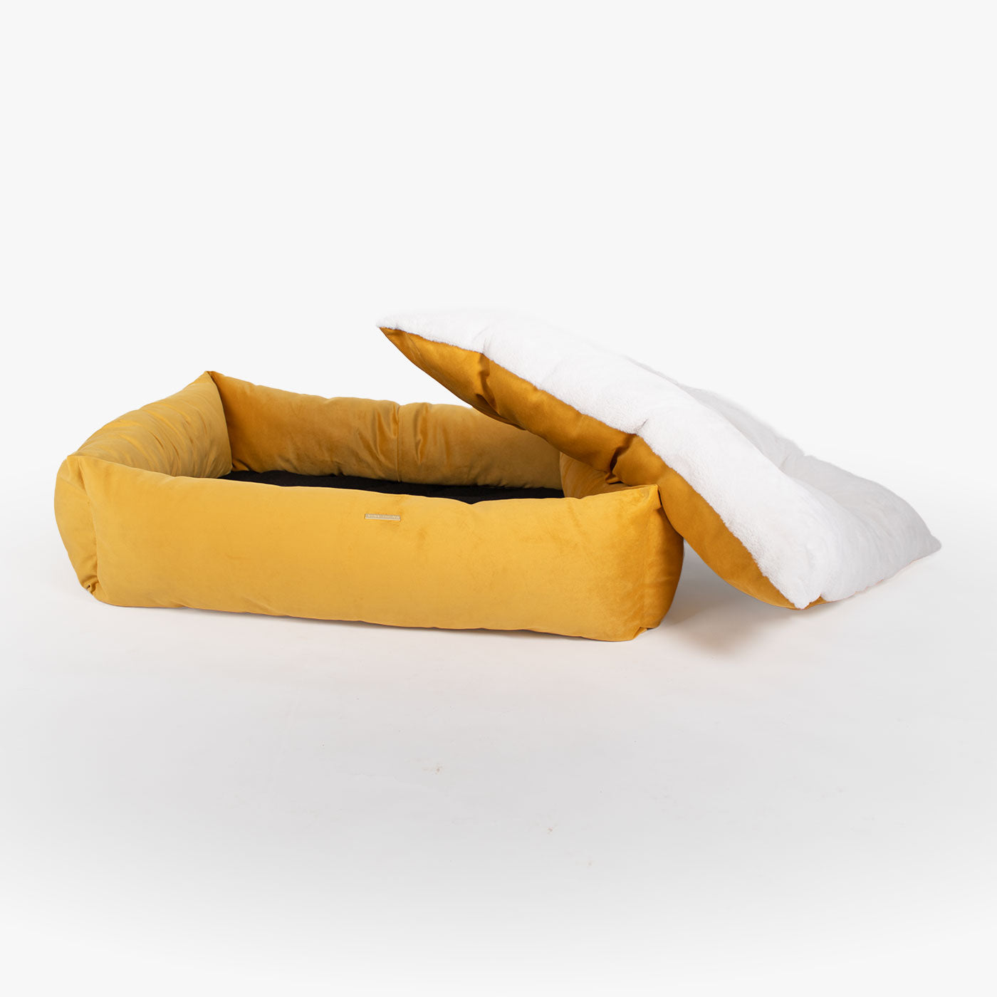 Box Bed With Removable Covers In Saffron Velvet by Lords & Labradors