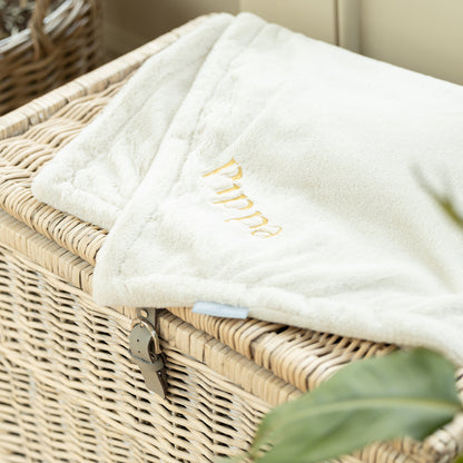  Discover Our Luxurious Anti-Anxiety Dog Blanket In Luxury Cream With Super Soft Plush & Short Faux Fur, The Perfect Blanket For Puppies, Available To Personalise And In 2 Sizes Here at Lords & Labradors