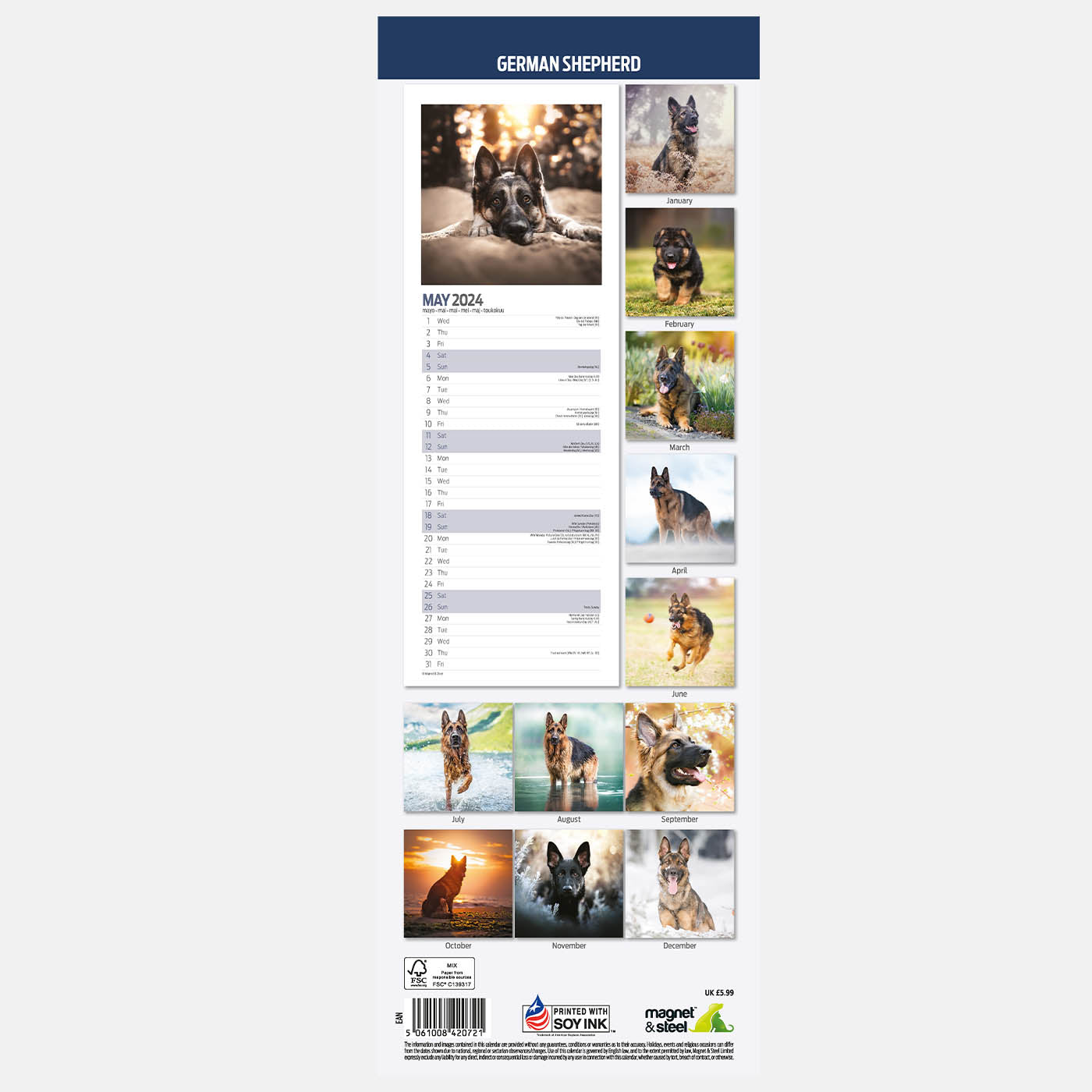 German Shepherd 2024 Slim Calendar Gifting Lords & Labradors