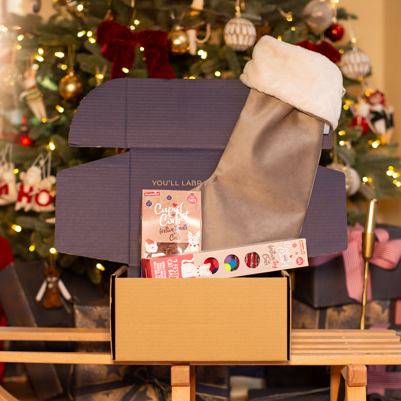 Christmas Stocking Gift Set For Cats in Velvet by Lords & Labradors