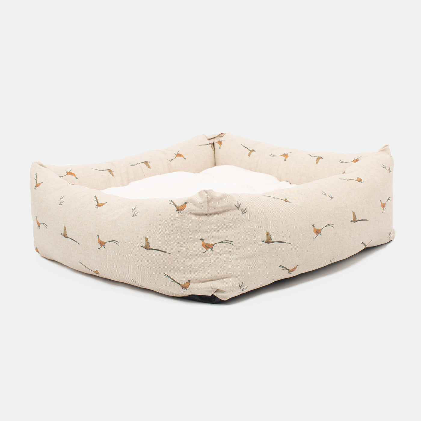 [colour:woodland pheasant] Luxury Handmade Box Bed For Dogs in Woodland, in Woodland Pheasant. Perfect For Your Pets Nap Time! Available To Personalise at Lords & Labradors