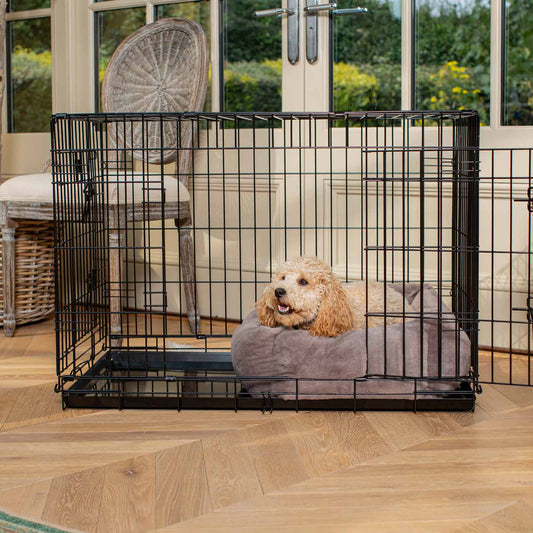 Cosy & Calming Puppy Crate Bed in Calming Anti-Anxiety Fawn Faux Fur by Lords & Labradors