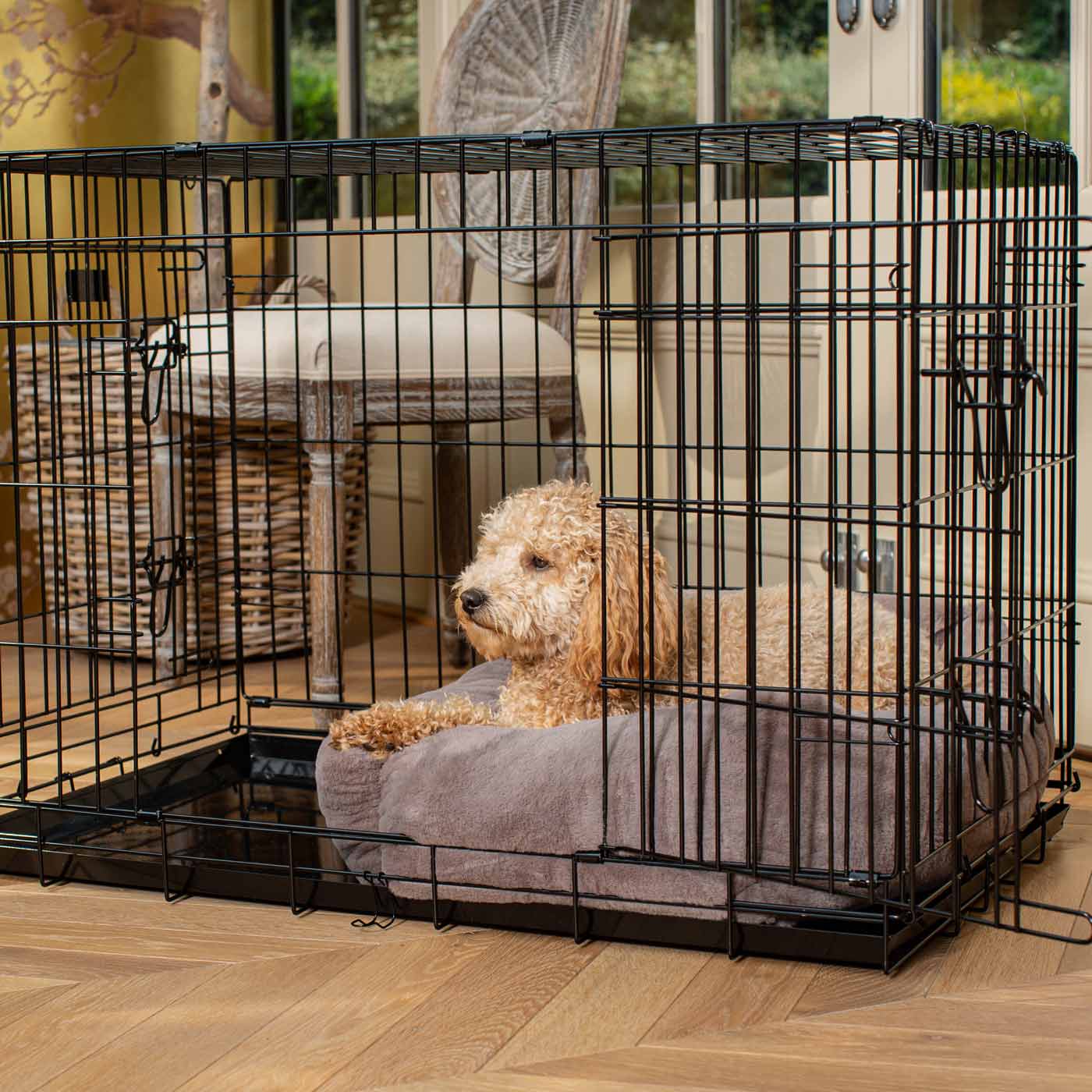 Cosy & Calming Puppy Crate Bed in Calming Anti-Anxiety Fawn Faux Fur by Lords & Labradors