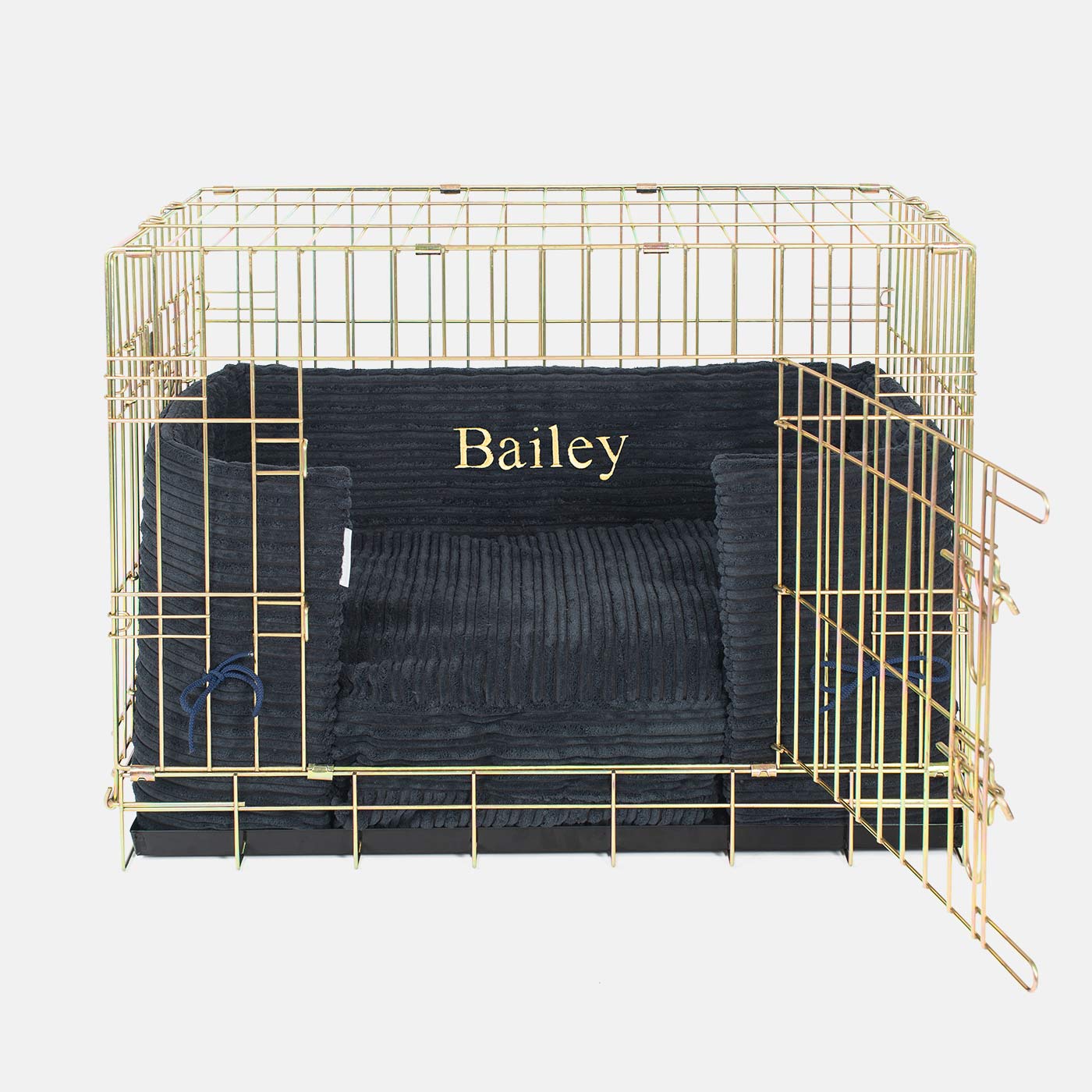 Discover our Luxury Dog Crate Bumper, in Essentials Plush Navy. The Perfect Dog Crate Accessory, Available To Personalise Now at Lords & Labradors