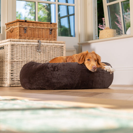 Personalised Calming Anti-Anxiety Donut Bed in Dusk Faux Fur by Lords & Labradors