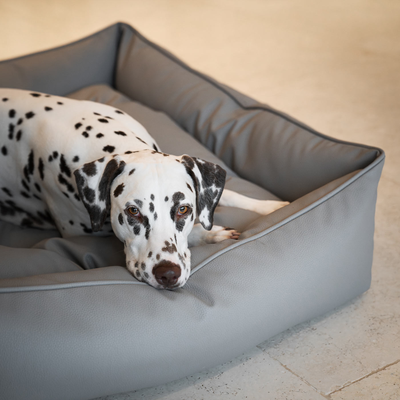 Box Bed For Dogs in Rhino Tough Granite Faux Leather by Lords