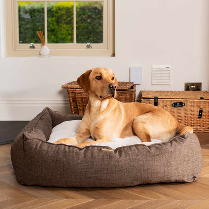 Luxury Handmade Box Bed For Dogs in Inchmurrin Umber, Perfect For Your Pets Nap Time! Available To Personalise at Lords & Labradors