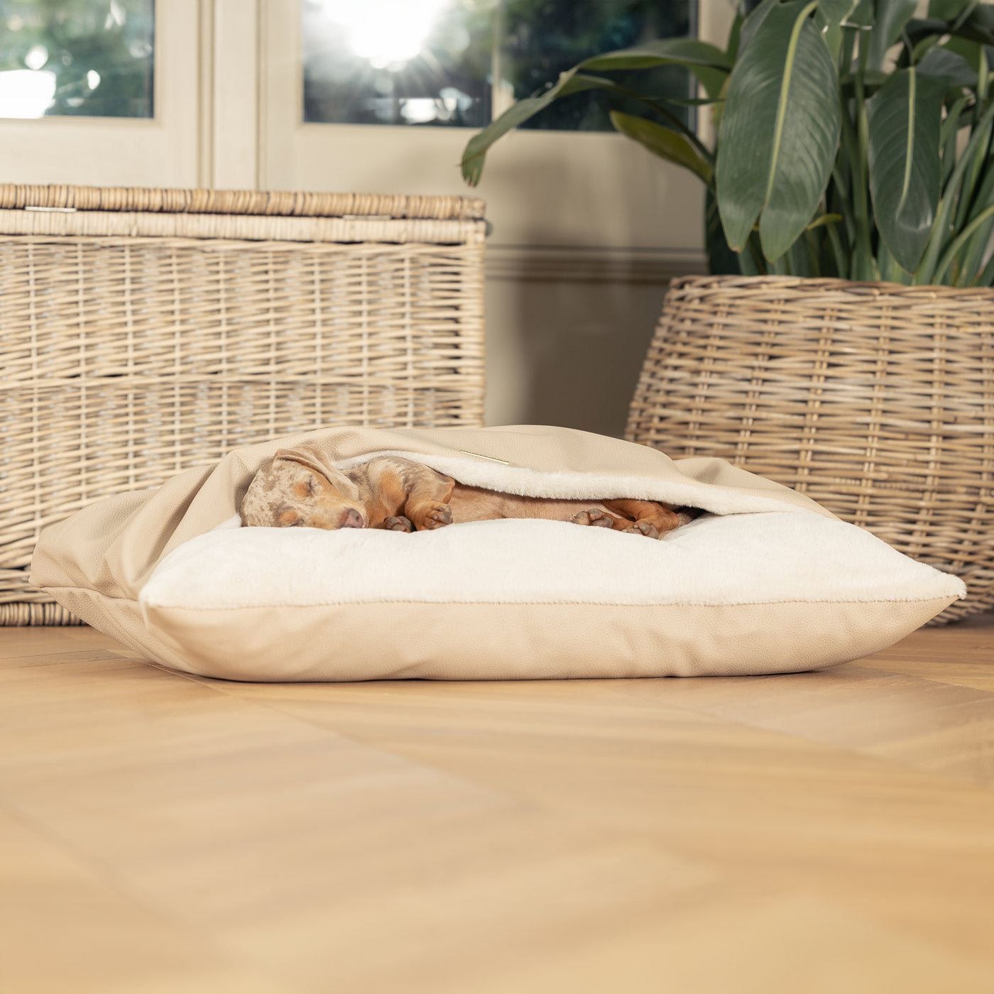 Sand Rhino Faux Leather Sleepy Burrows Bed | Luxury Dog Beds | Lords ...