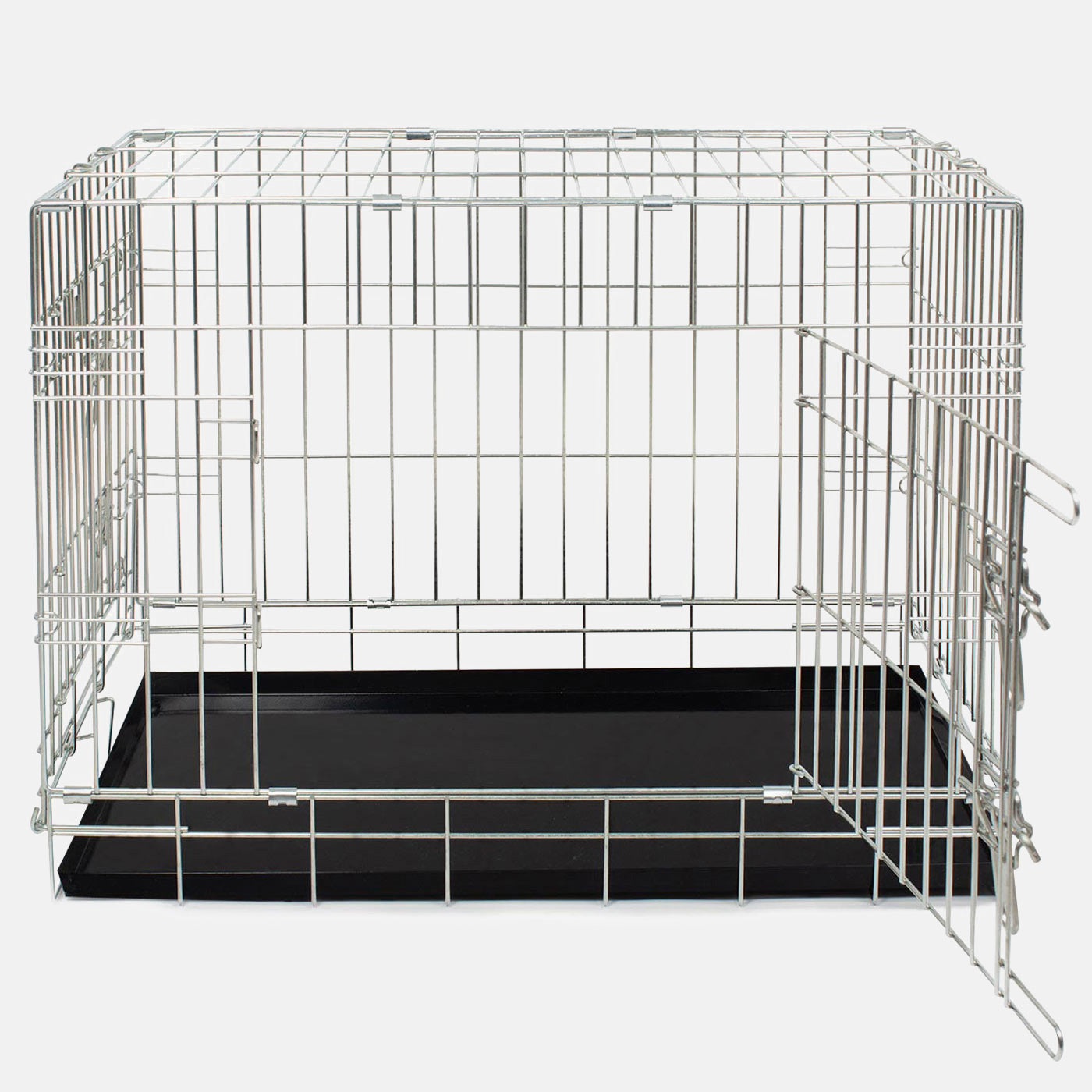 Discover, Imperfect deluxe heavy duty Silver dog crate, featuring two doors for easy access and a removable tray for easy cleaning! The ideal choice to keep new puppies safe, made using pet safe galvanised steel! Available now in 5 sizes and three stunning colours at Lords & Labradors