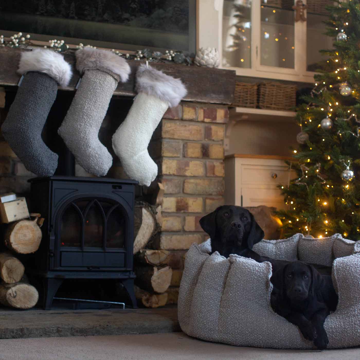 Gift your furry friend the perfect pet Christmas gift with our beautifully crafted Christmas Stocking, fill and gift your pet this festive holiday with the most wholesome gifts for Christmas! Available now in stunning Ivory Boucle at Lords & Labradors    