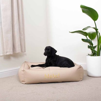 Box Bed With Removable Covers in Rhino Tough Sand Faux Leather by Lords & Labradors