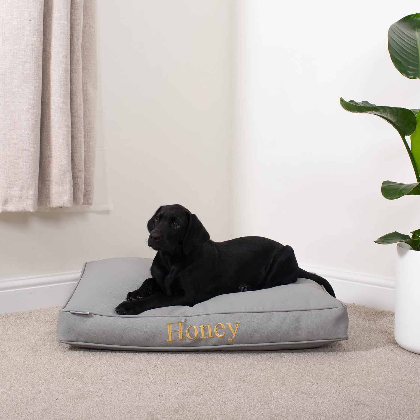 Dog Cushion With Removable Cover in Rhino Tough Granite Faux Leather by Lords & Labradors