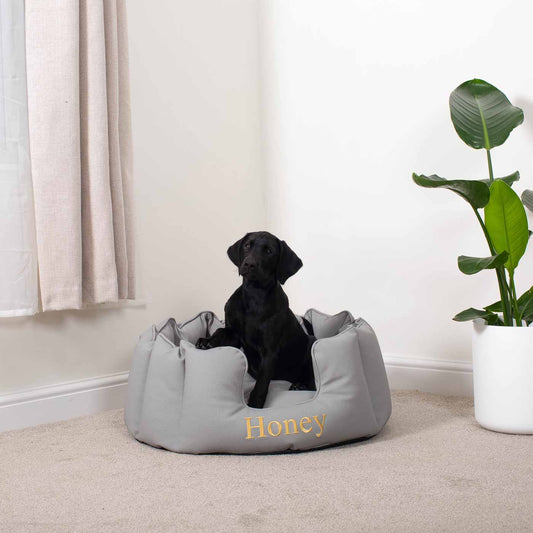 Luxury Handmade High Wall in Rhino Tough Faux Leather, in Granite, Perfect For Your Pets Nap Time! Available To Personalise at Lords & Labradors