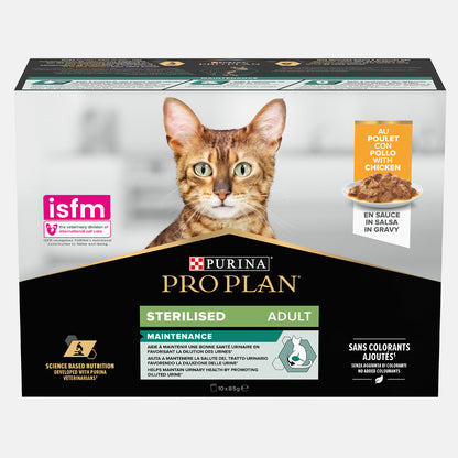 PRO PLAN Cat 1+ Sterilised Maintenance with Chicken in Gravy Wet Food (10 x 85g)