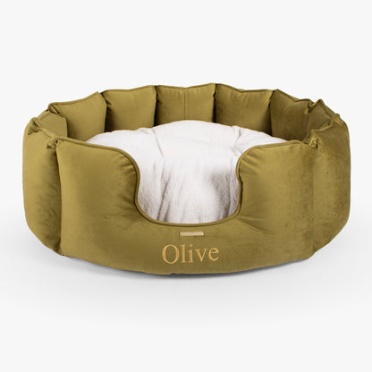 High Wall Bed With Removable Covers in Olive Velvet by Lords & Labradors