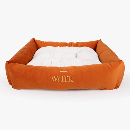 Box Bed With Removable Covers In Pumpkin Velvet by Lords & Labradors