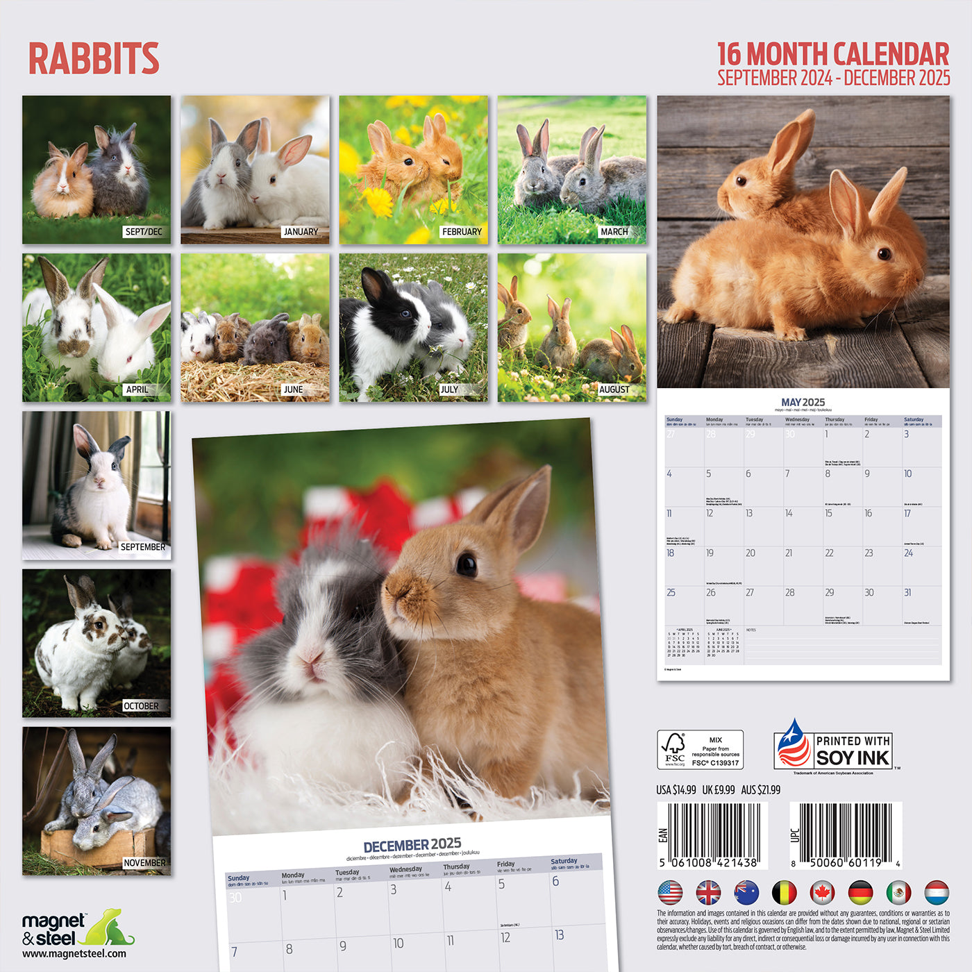 Rabbits Traditional Calendar 2025