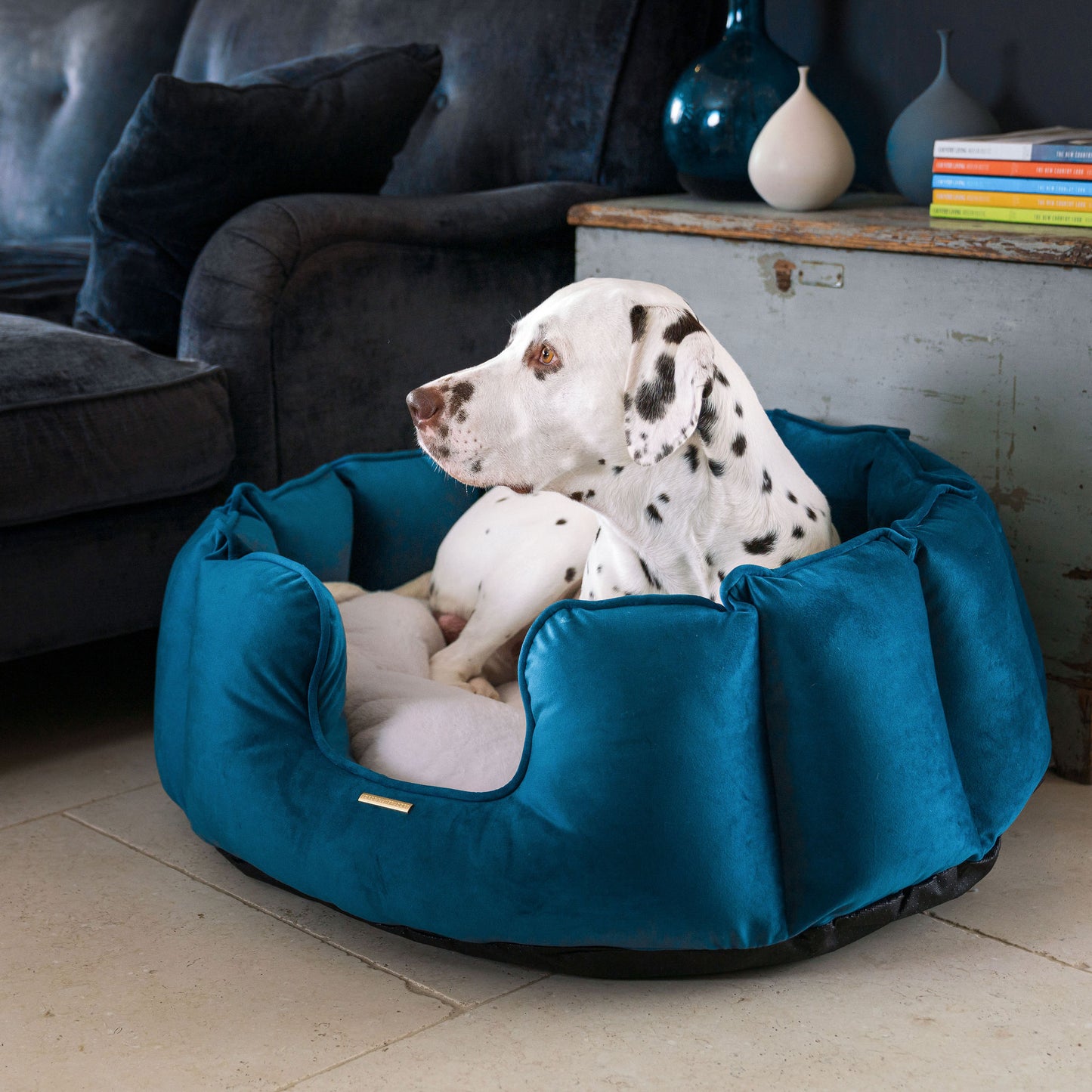 High Wall Bed With Removable Covers in Marine Velvet by Lords & Labradors