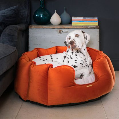 High Wall Bed With Removable Covers in Pumpkin Velvet by Lords & Labradors