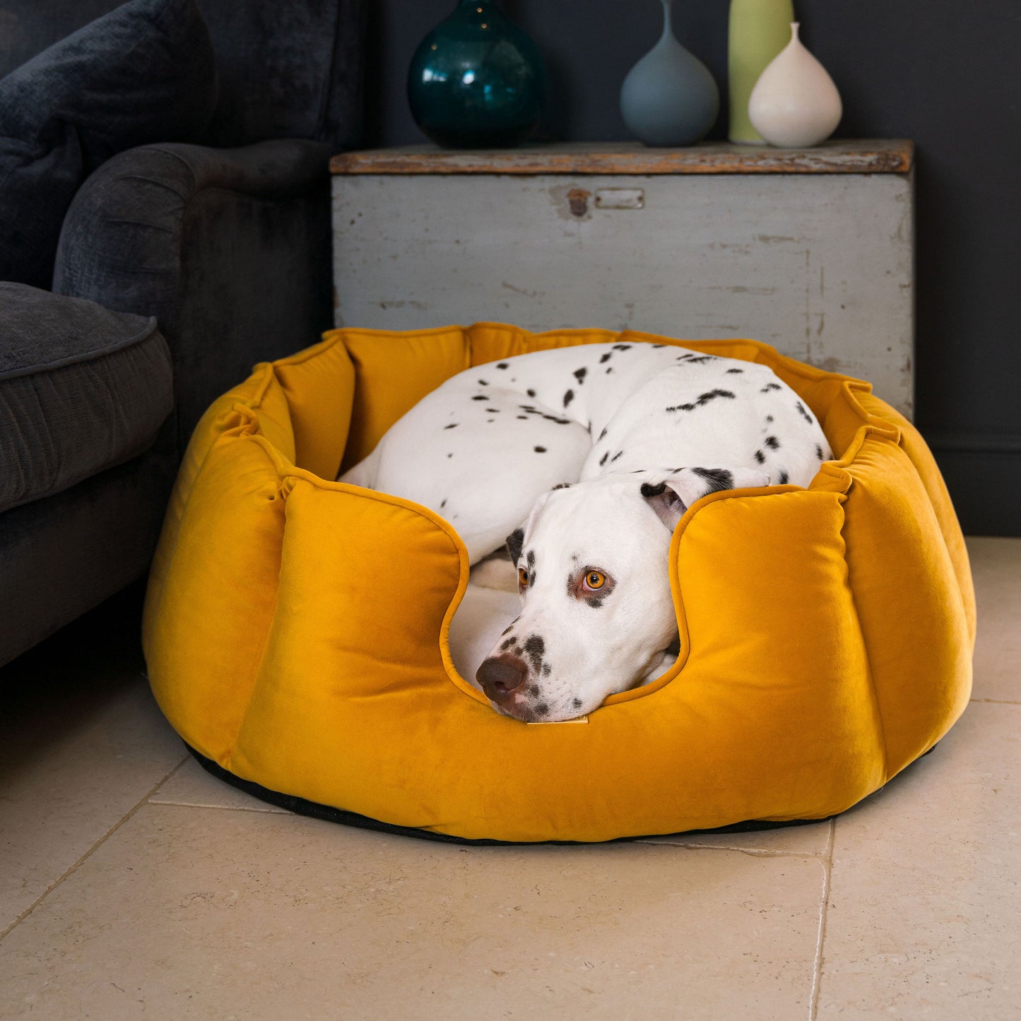 High Wall Bed With Removable Covers in Saffron Velvet by Lords & Labradors