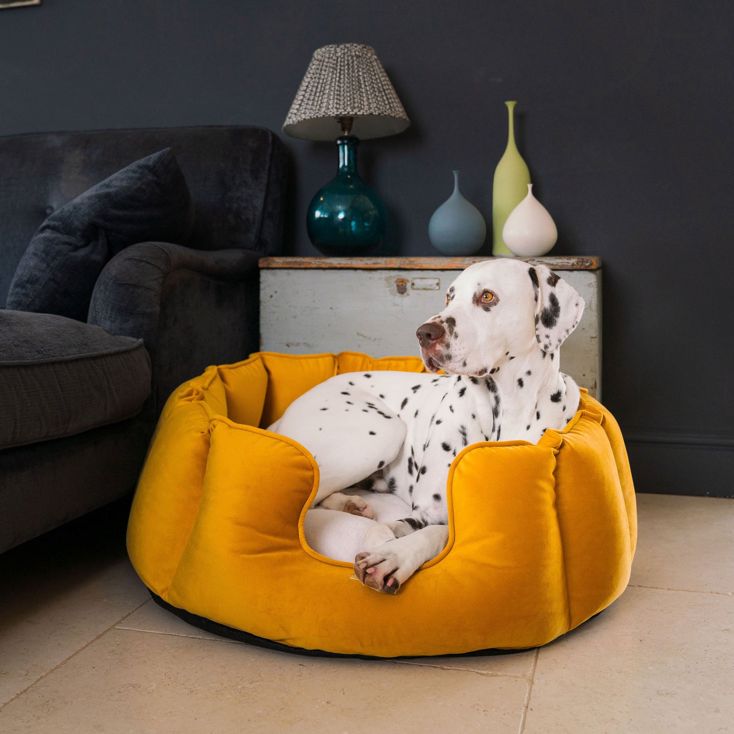 High Wall Bed With Removable Covers in Saffron Velvet by Lords & Labradors