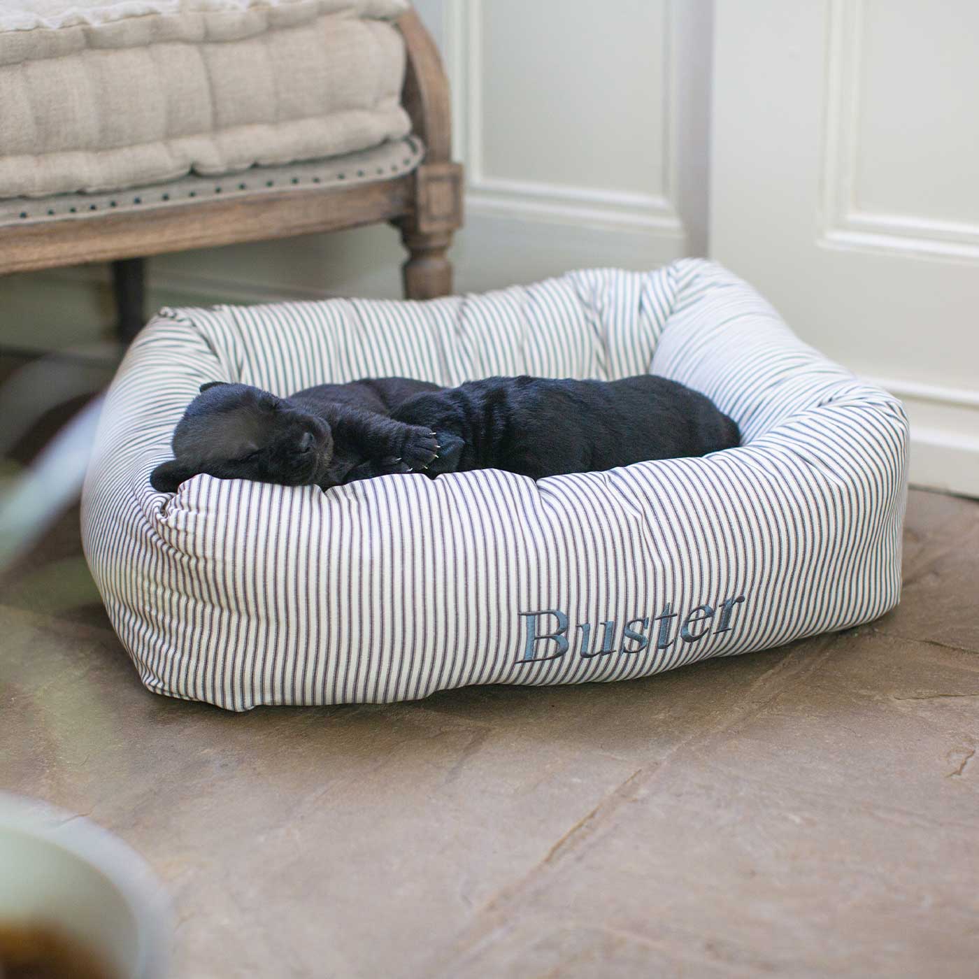 Cosy & Calming Puppy Crate Bed With Removable Covers in Regency Stripe by Lords & Labradors