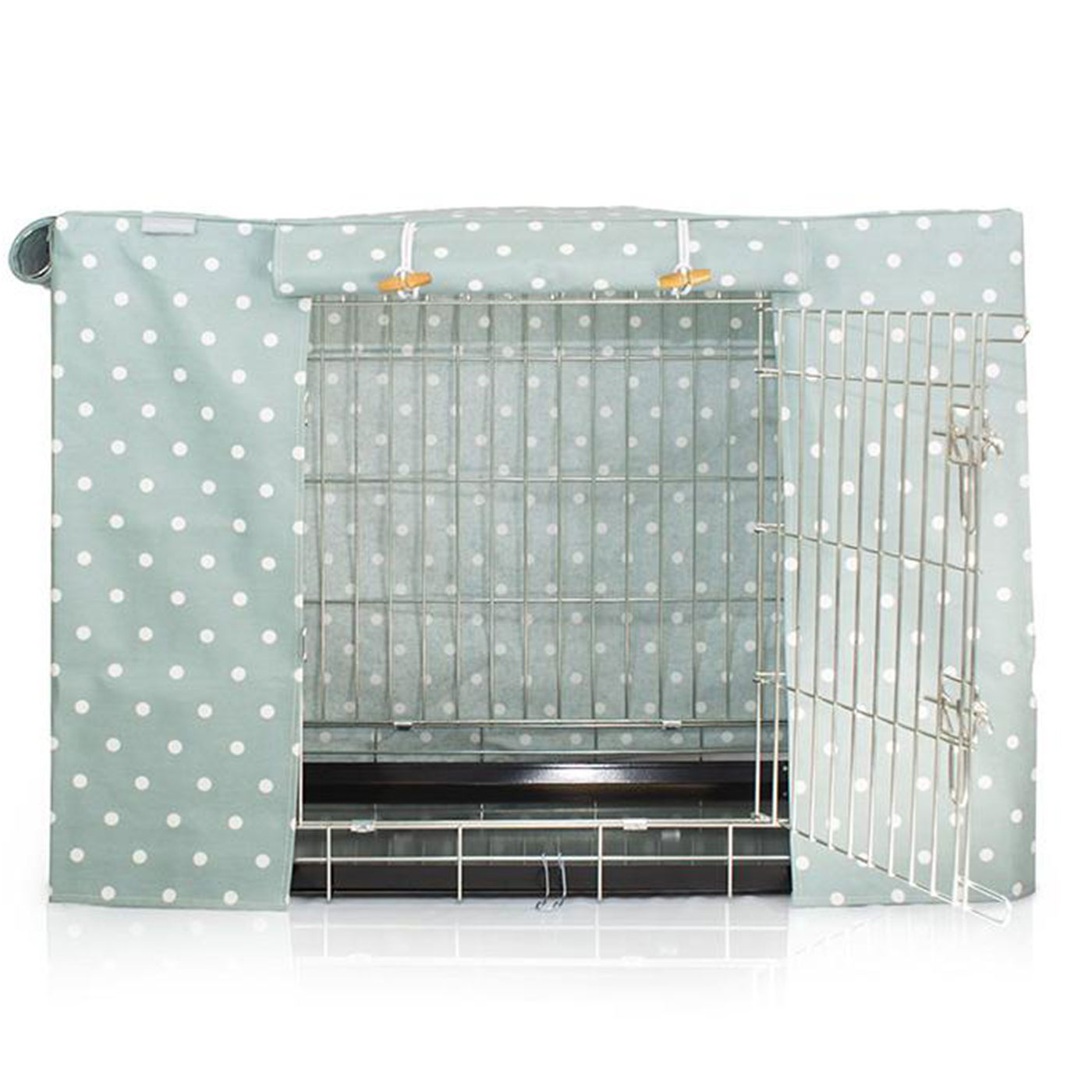 Discover Our Heavy-Duty Dog Crate With Duck Egg Spot Oil Cloth Crate Cover! The Perfect Crate Accessory For The Ultimate Pet Den at Lords & Labradors 