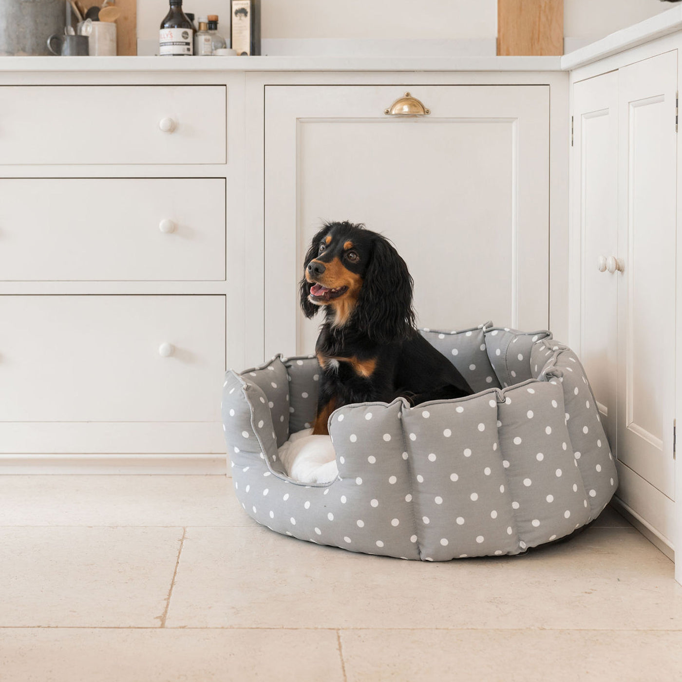 High Wall Bed For Dogs in Grey Spot by Lords & Labradors