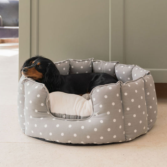 Personalised High Wall Bed For Dogs in Grey Spot by Lords & Labradors