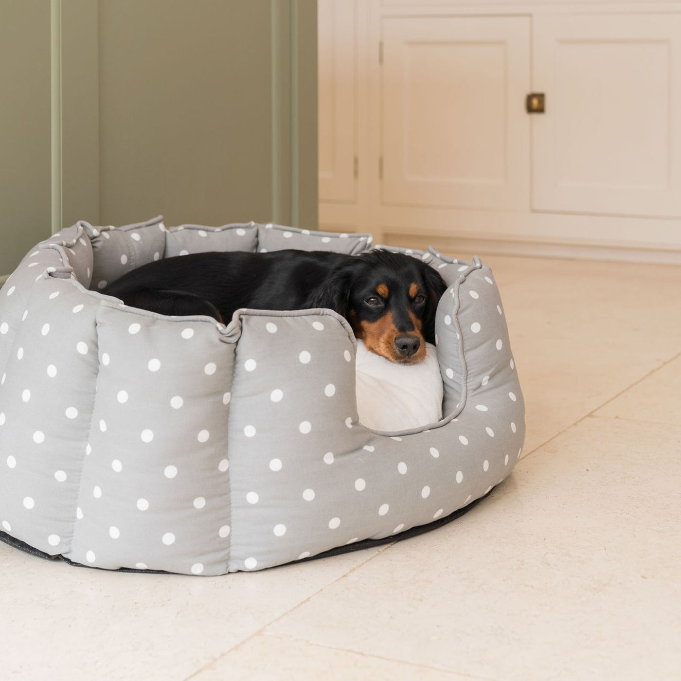 High Wall Bed For Dogs in Grey Spot by Lords & Labradors