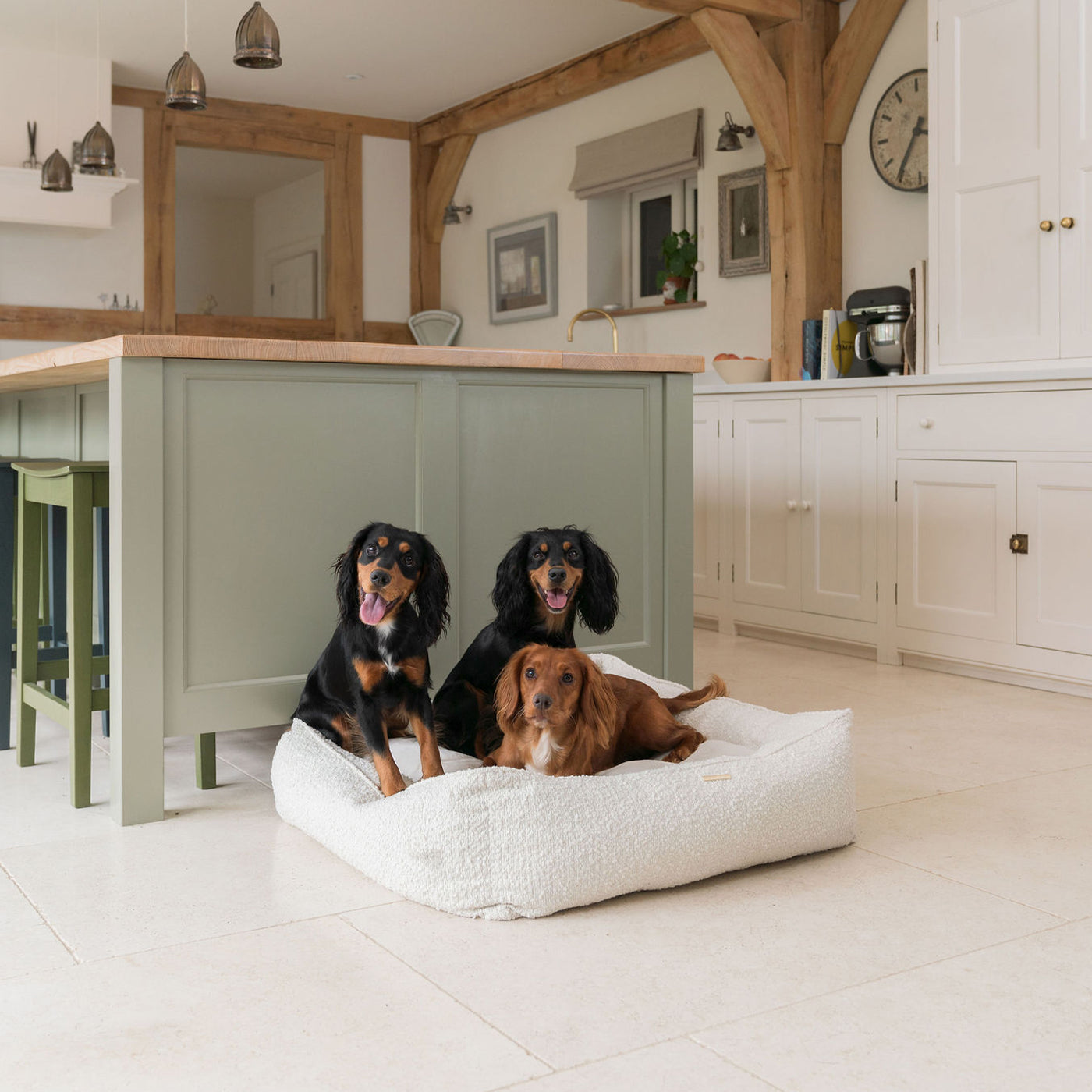 Box Bed With Removable Covers in Ivory Bouclé by Lords & Labradors