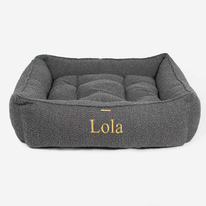 Box Bed With Removable Covers in Granite Bouclé by Lords & Labradors