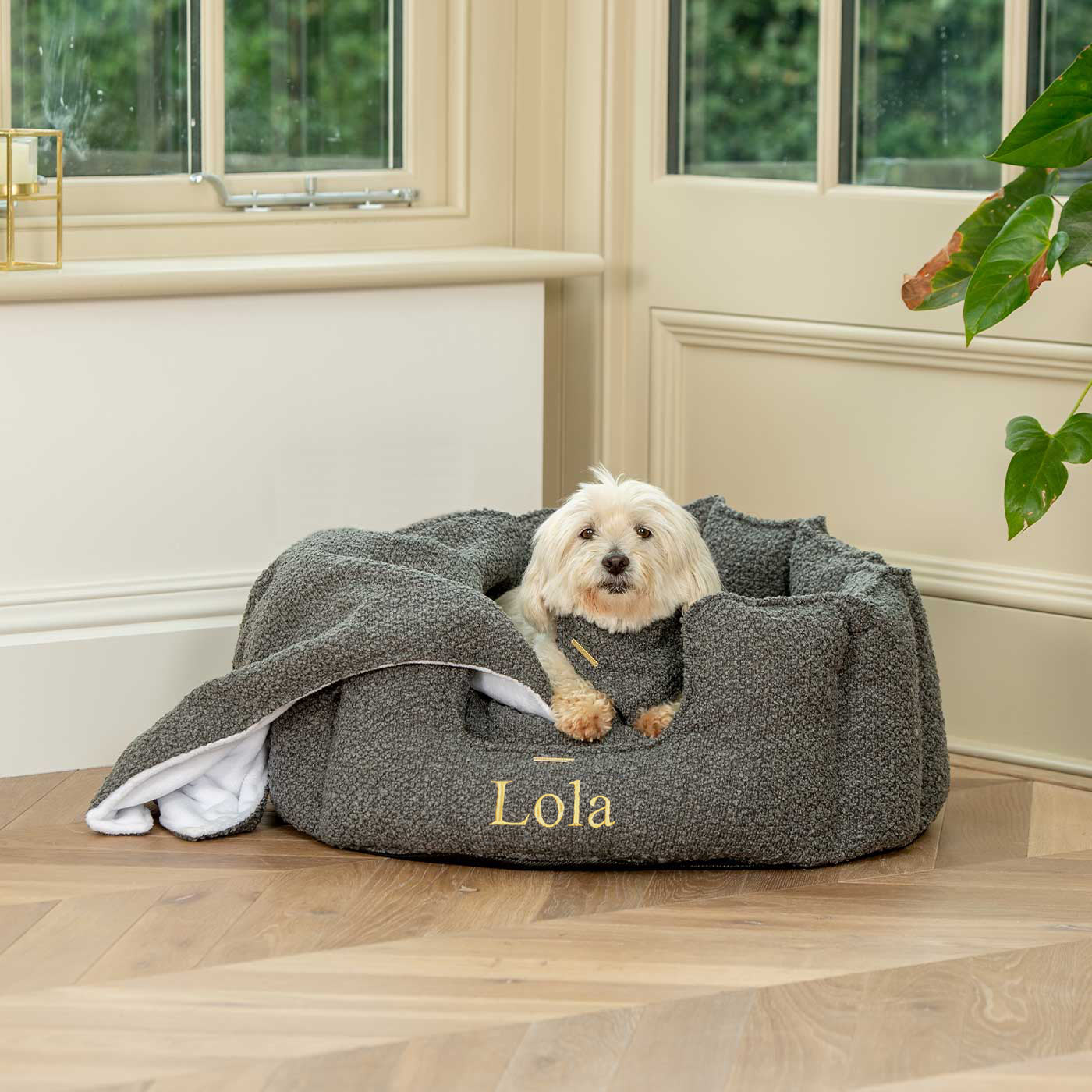 High Wall Bed With Removable Covers in Granite Bouclé by Lords & Labradors