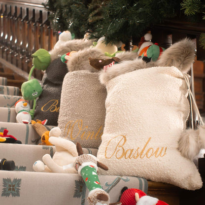 Gift your furry friend the perfect pet Christmas gift with our beautifully crafted Christmas Santa Sack, fill and gift your pet this festive holiday with the most wholesome gifts for Christmas! Available now in stunning Ivory Boucle at Lords & Labradors    